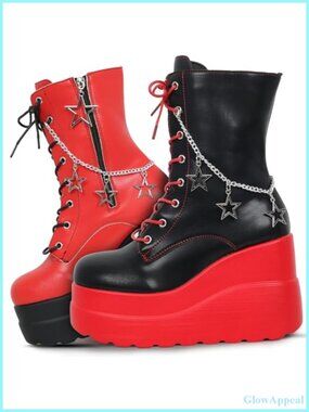 Gothic Platform Combat Boots for Women Chunky Heel Ankle Booties Punk